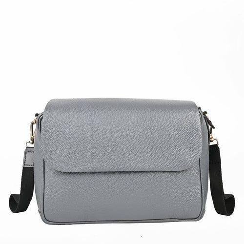 Leather Messenger-style Diaper Bag - Dove Grey